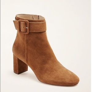 Ann Taylor Nettie Buckle Heeled Suede Booties